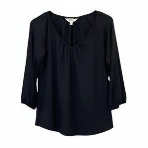 NEW Market & Spruce Soft Knit Split Neck Top in Black Sz. M